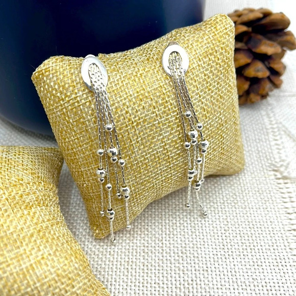 ATI Jewelry - ATI Thailand Vintage 925 Sterling Silver Beaded Feather Tassel Earrings